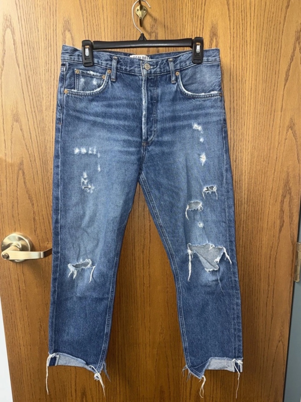 AGOLDE Feel Good Jeans Women's Size 28 Raw Hem Altered Distressed Rips A073-778